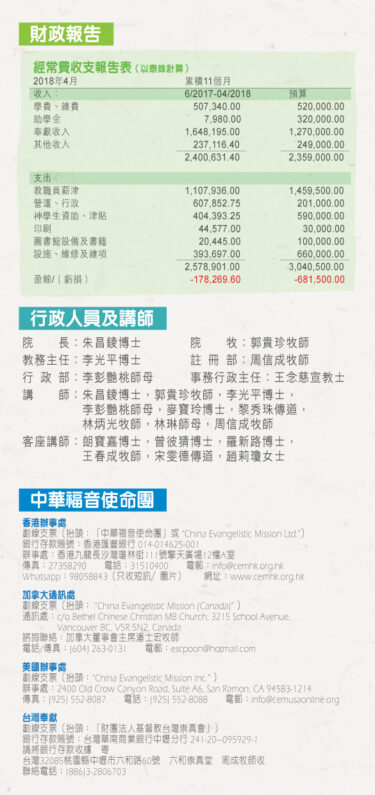 新天聖經學院院訊－2018(05)-05
